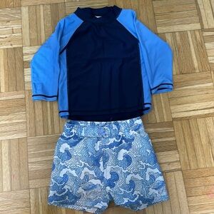 Ruffle Butts / Rugged Butts Ocean Camo Trunks with Matching Rash Guard